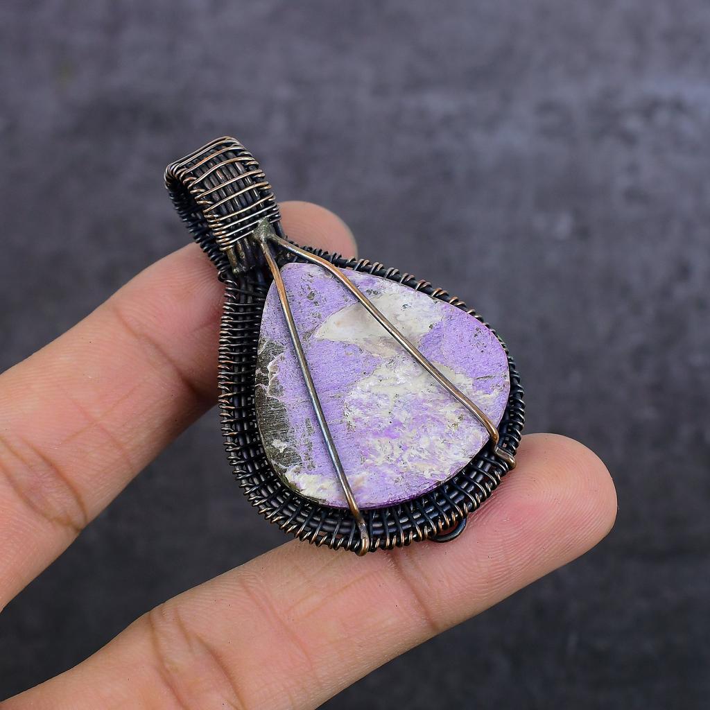 Purpurite Gemstone Handmade Copper Wire Wrap Jewelry Pendant 2.29" u2T69