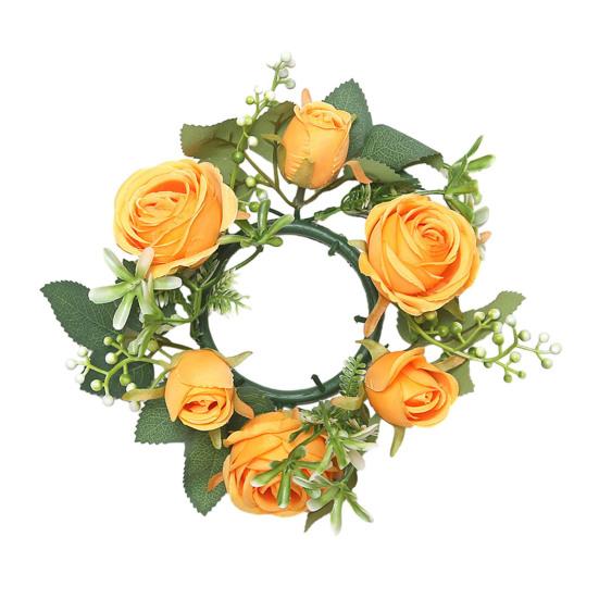Mini Artificial Wreath Candle Ring Realistic Faux Rose Garland with Plastic Base Candle Wine Decoration Weddings Party Dining Table Centerpiece