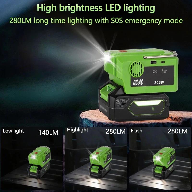 Многофункциональный инвертор 300 Вт для аккумулятора GreenWorks GLB 40 В, адаптер-инвертор, Power Bank 120 В/220-230 В со светодиодной подсветкой