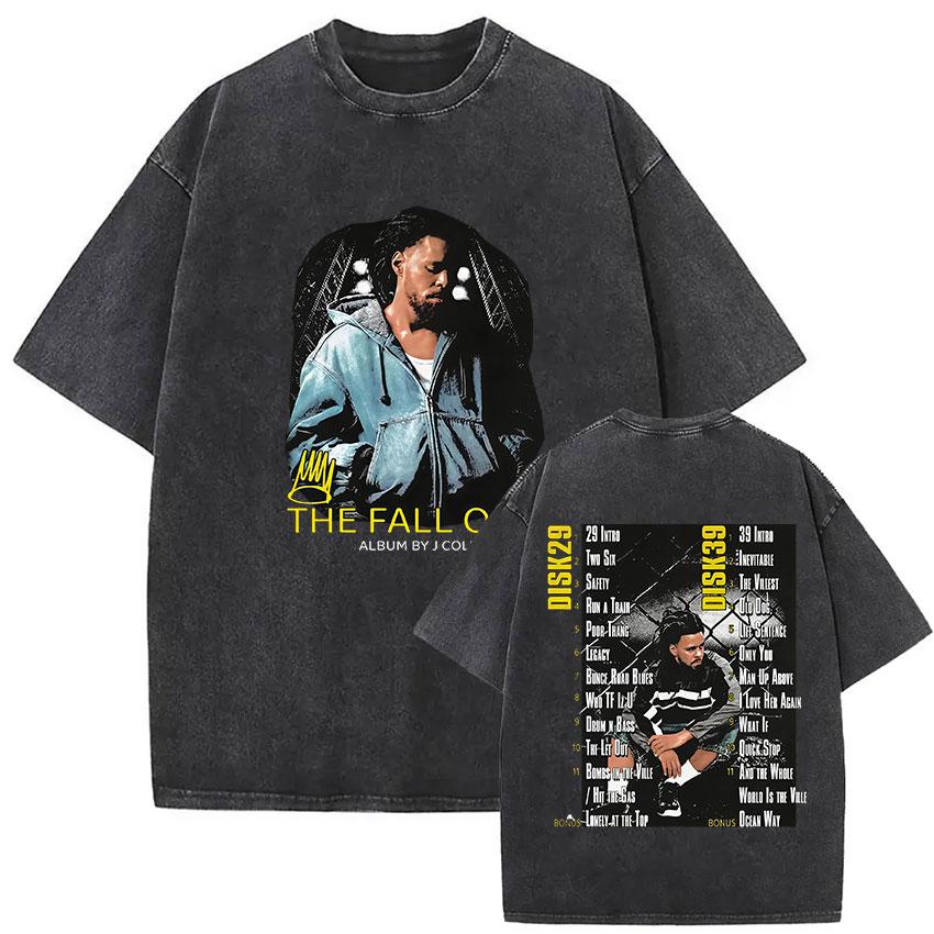 Винтажные стираные футболки J Cole The Fall Off Тур по Северной Америке Графическая футболка женская Одежда Хип-хоп Короткий рукав Футболка