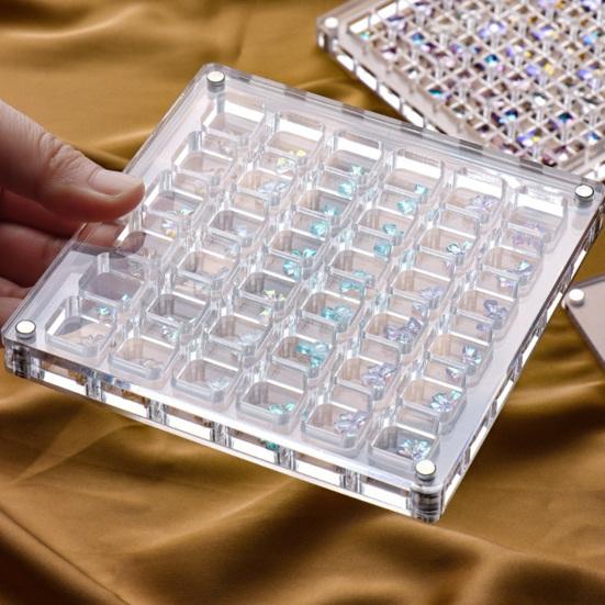Акриловый органайзер для ногтей со стразами, сетка для хранения, легкий доступ, прозрачная коробка, инструмент, экологически чистые стразы для ногтей
