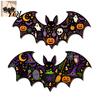 Rustic Halloween Decorations Bat Shaped Wooden Key Hook, 2D Wall Mounted Hanging Decor with Decorative Entryway Hanger Pumpkin Ghost Witch Pattern,