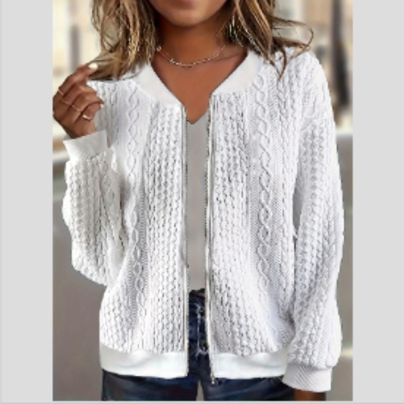 Текстурированный бомбер на молнии, повседневная однотонная верхняя одежда с длинными рукавами, женская одежда