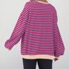 Women's Oversized Striped Color Blocking Long Sleeved Round Neck Sports Shirt Casual Loose Fitting Pullover Shirt Top