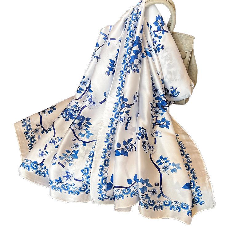 Spring and summer new simulated silk scarf women's fashion mother silk scarf travel light shawl sun protection sand towel