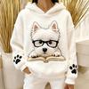 Womens Flannel Hooded Sweatshirt With 3D Dog Print - Cozy Casual Long Sleeve Top Winter