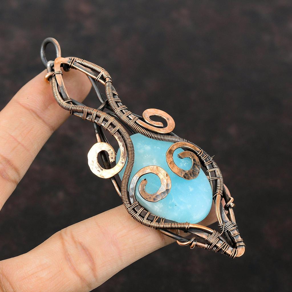 Подвеска с гемиморфитом, подвеска из медной проволоки, подвеска из драгоценного камня высшего качества, подвеска ручной работы, медная ювелирная подвеска для женщин, подарок для него