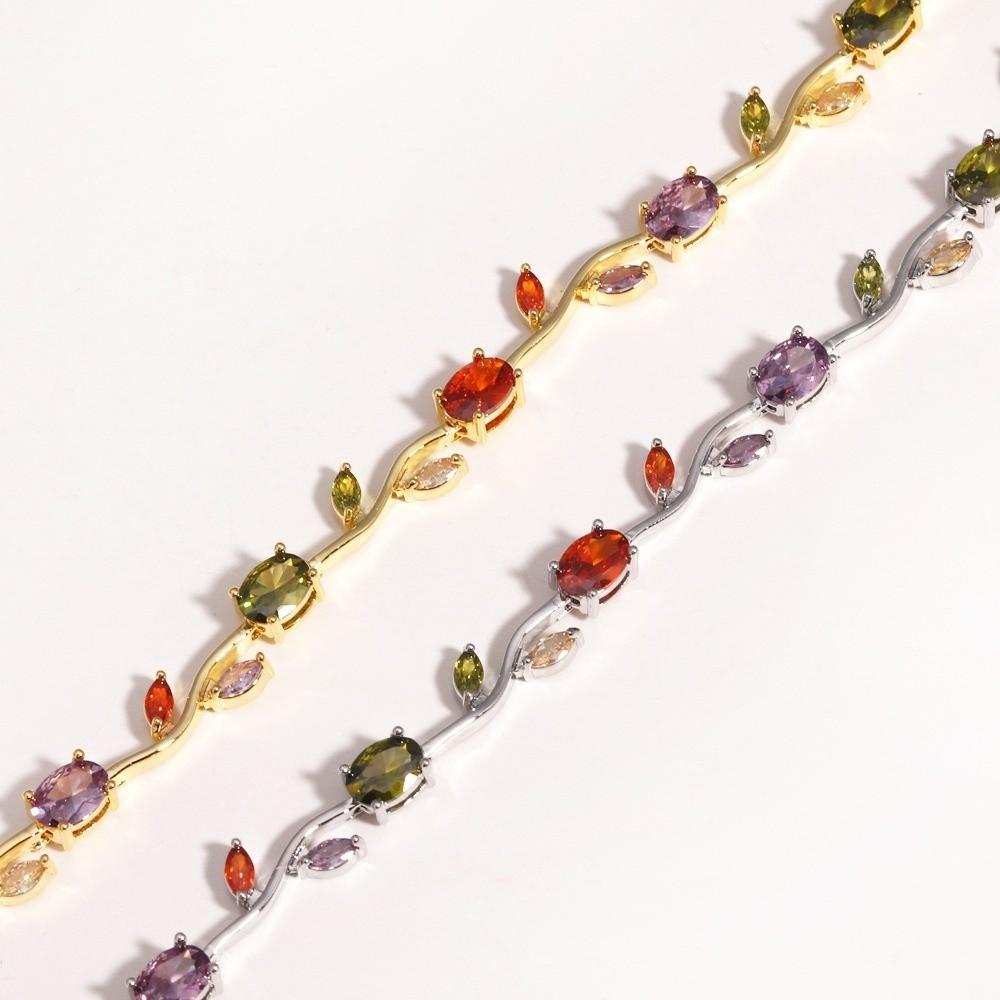 Sparkling Stones Rhinestone Bracelet Colorful Crystal Leaf Vine Bracelet  Wedding Jewelry