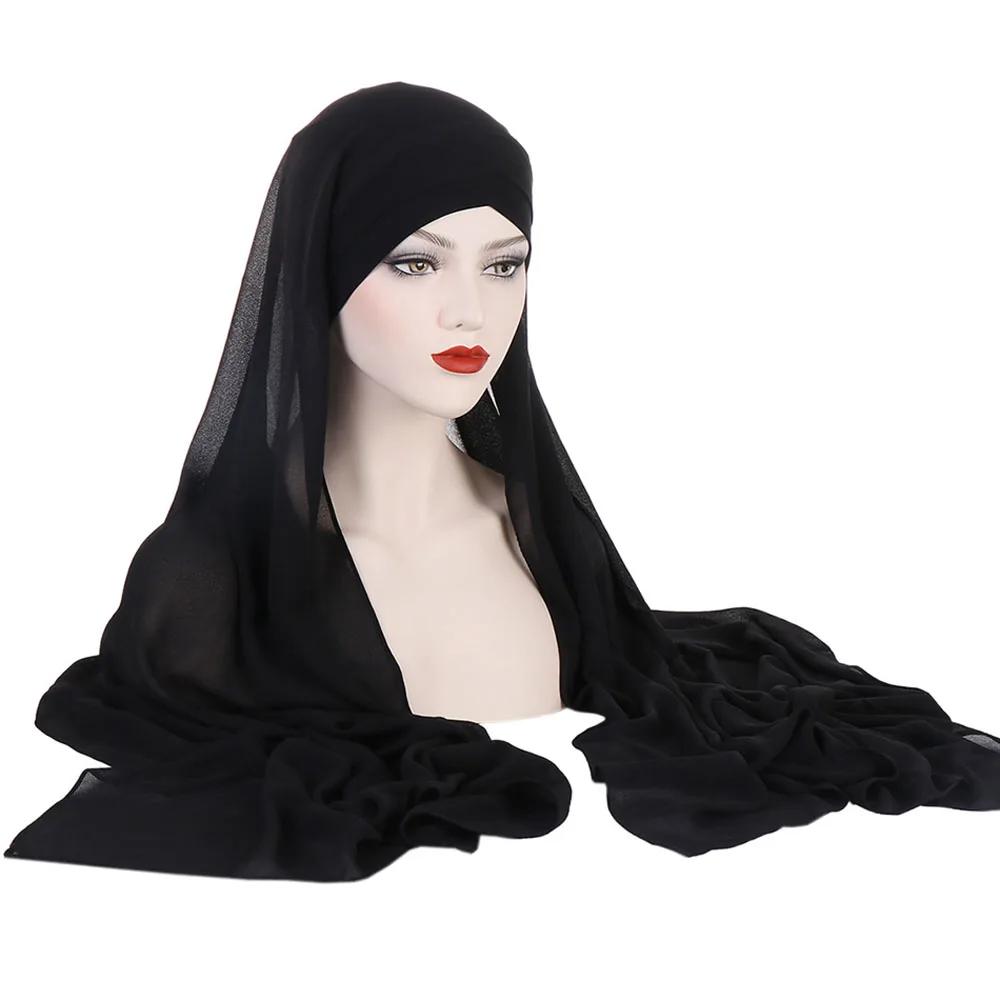 Шляпа с крестом на лбу и шифоновым шарфом, мгновенный хиджаб, подшлемник, чепчик, мусульманская женская длинная шаль, вуаль, платок Амира, 1 шт.