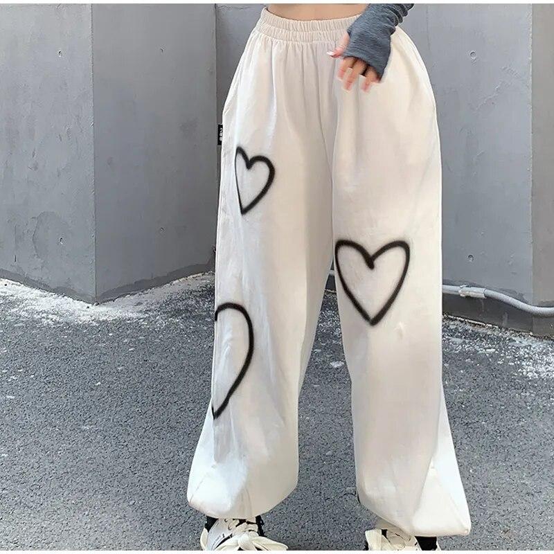 Streetwear Hip Hop Women's Pants Oversize High Waist Female Sweatpants Summer Heart Chic Harajuku Korean Lady Trousers
