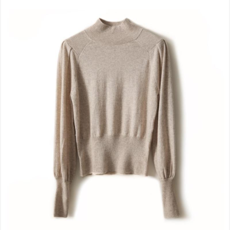 Женские свитера с высоким воротом и длинными рукавами-фонариками, однотонные базовые рубашки