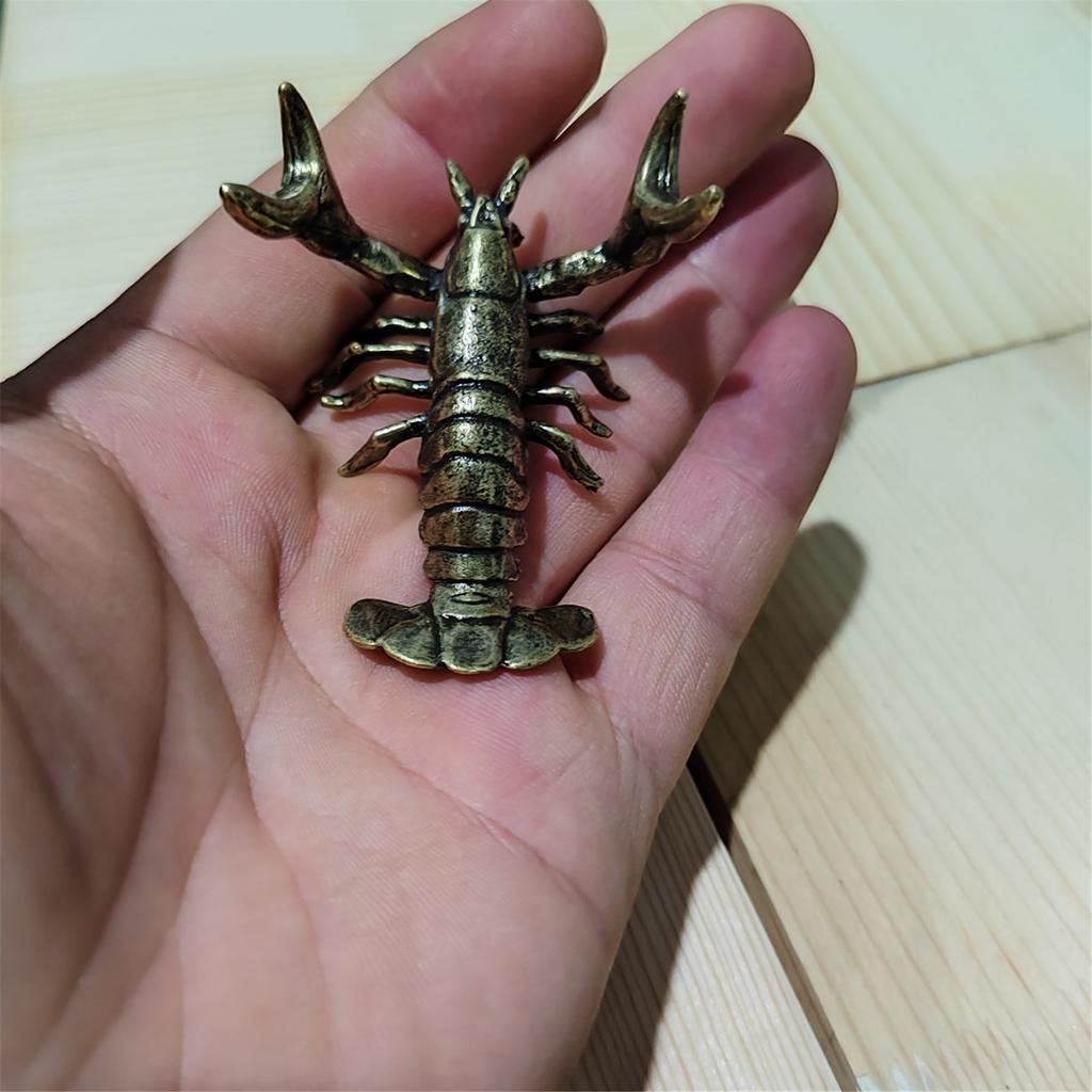 Античная латунь Маленькое украшение в виде лобстера Статуэтка рака из цельной меди Подставка для ручек для стола Украшения для дома и офиса