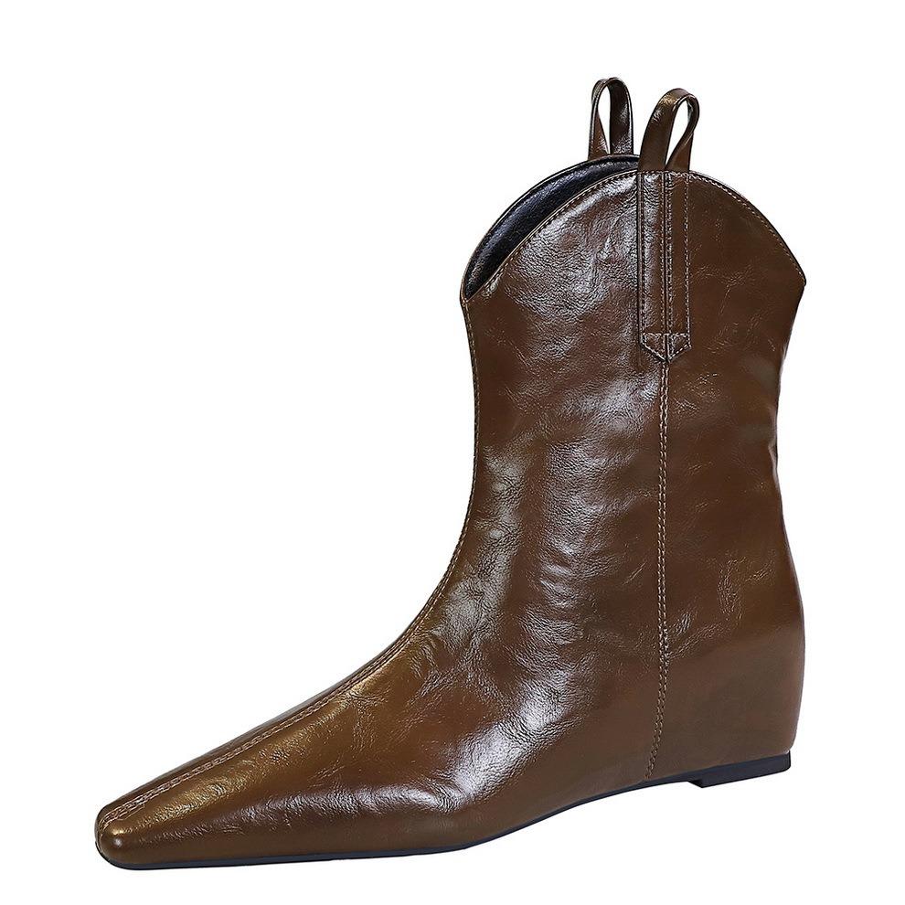 Woman's Black Casual Thick Heel Medium Heel Boots Women's 2024 Autumn Winter New Square Toe Back Zipper Heightening Short Boots