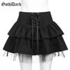 Goth Dark Gothic Pleated Lace Up Mini Skirts Mall Goth Mesh Patchwork Women Sexy Skirt High Waist Puffy Skirt Partywear Club Emo