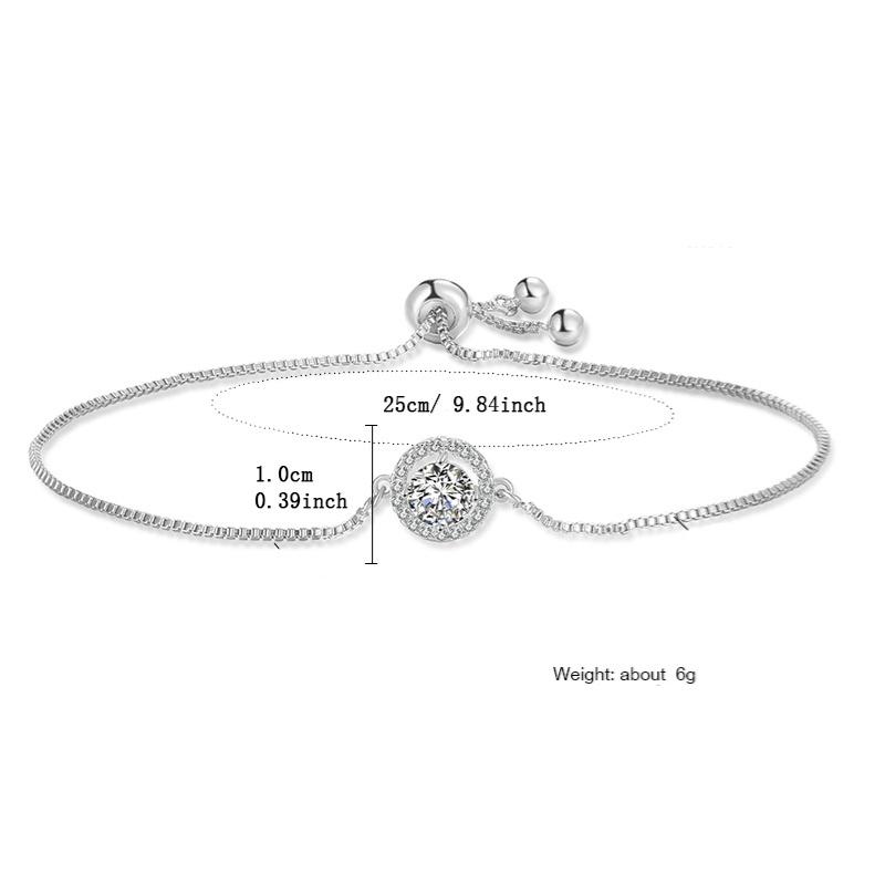 Yupsk Classic Simple Round Cubic Zirconia Charm Adjustable Bracelet Shiny Crystal Engagement Wedding Jewelry