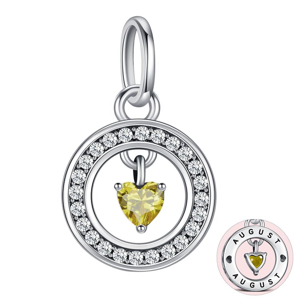 S925 Silver Lucky Month Birth stone Charm Fit Bracelets Diy For Women Pendant Colorful 12 Month Charm