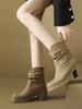 Autumn And Winter Fashion New Sexy Square Heel Warm Daily Lightweight Plus Velvet Solid Color Round Toe Comfortable Women's Boot