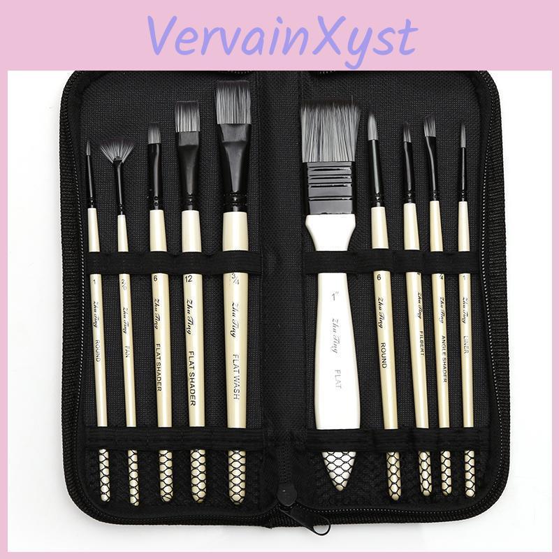 For Art Set Paint Brushes Acrylic Gouache Oil Watercolor Artist Canvas Synthetic Nylon Tips 10 Pack