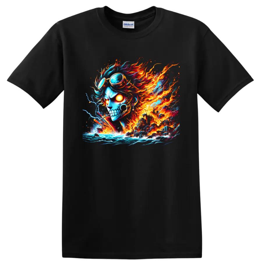 Sabo Anime T Shirt w/ Fire Skull City Ocean Fantasy Graphic Tee Gift for Fans