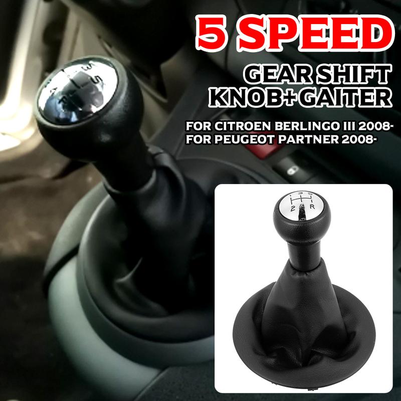 5 Speed Gear Shift Knob+Gaiter For Citroen Berlingo III For Peugeot Partner 2008- PU Leather Car Interior Accessories