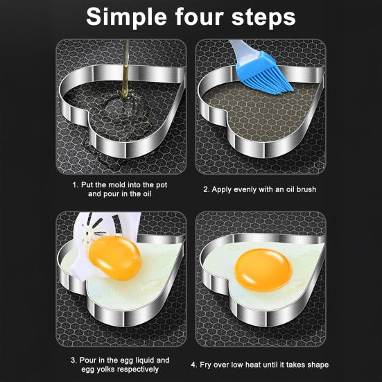 Stainless Steel Egg Ring Non-Stick Fried Egg Mold Heart Round Flower Five-pointed Star Shapes Breakfast Cooking Tools