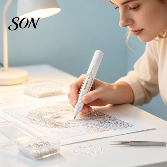 Handheld Craft Tool Automatic Bead Dispenser, Wax-Free Faux Diamond Art Pen, Ergonomic Precision Placer Applicator for Round Diamonds, DIY Crafts