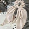 Imitation Silk Champagne Color Scrunchies Hair Ties with Bows Satin Hair Ribbon Pearl Pendant Ponytail Hair Accessories