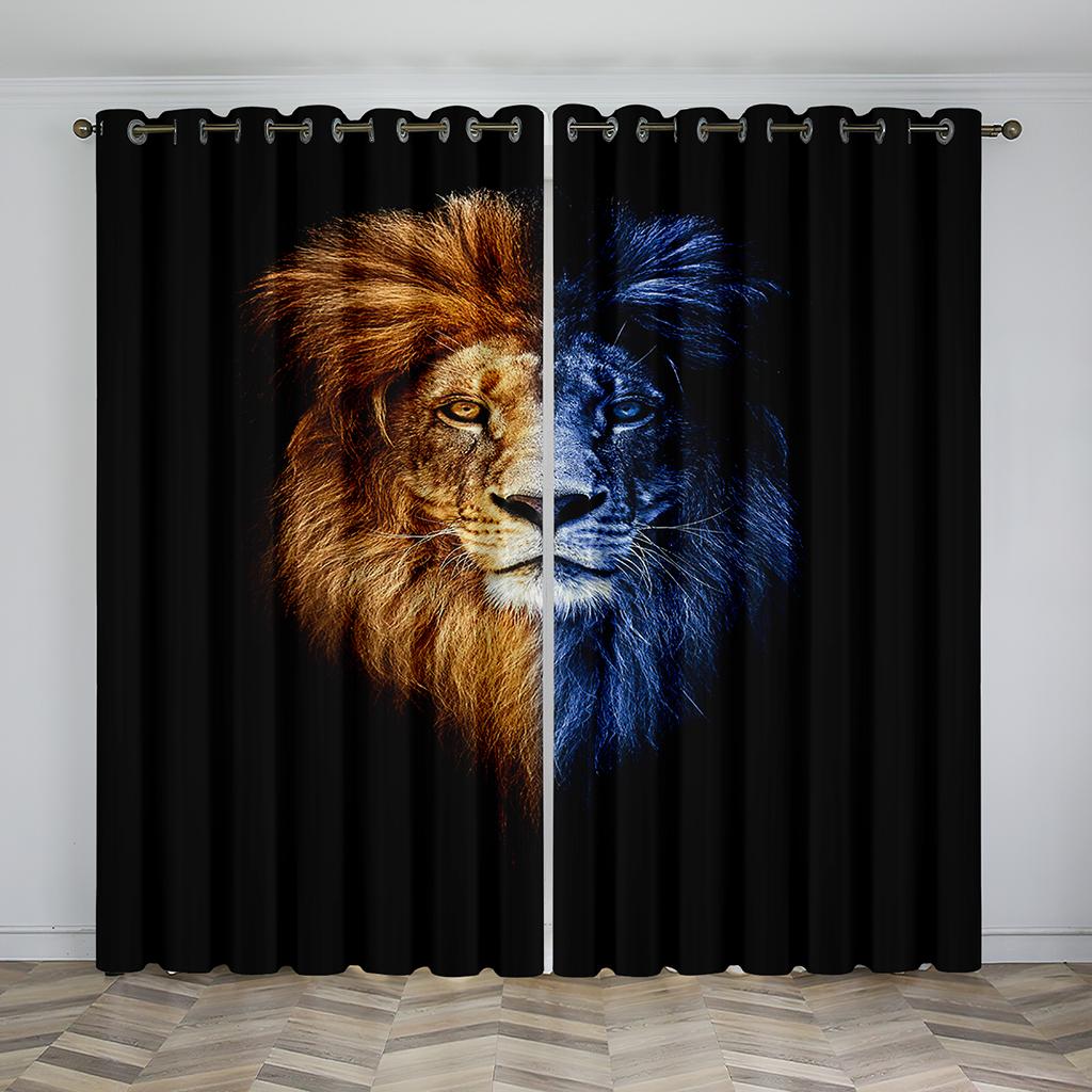 Wild Lion Animal Free Shipping Window Curtains Blinds For Living Room Kid's Bedroom Bathroom Kicthen Office Door Home Decor2Pcs