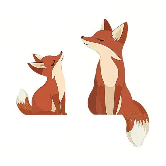 1 Set Wooden Fox Door Corner Decoration Mother Little Fox Door Frame Sign Forest Animal Front Door Edge Topper Sitter Ornament