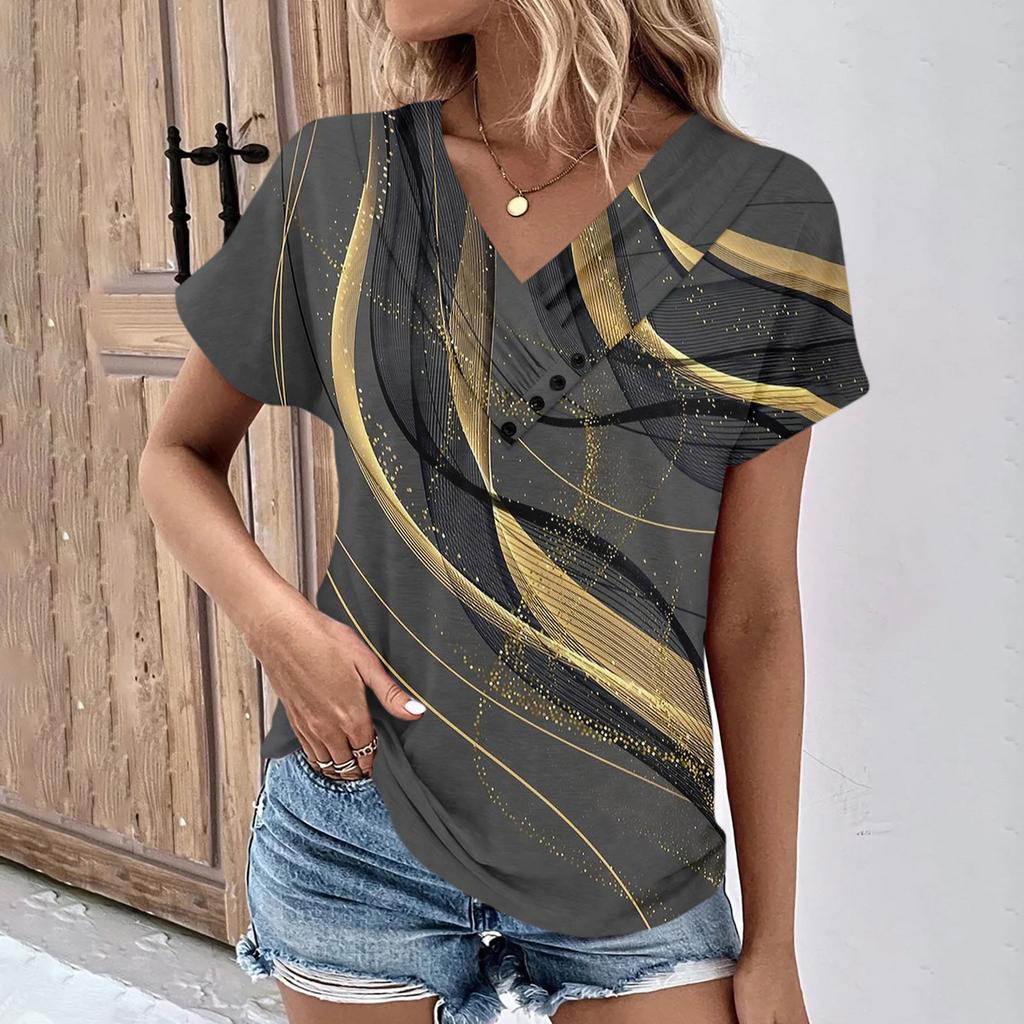 Summer Tops For Women Pattern For Women V-Neck Short Sleeve Comfy Womens Tops Oversized Tshirts