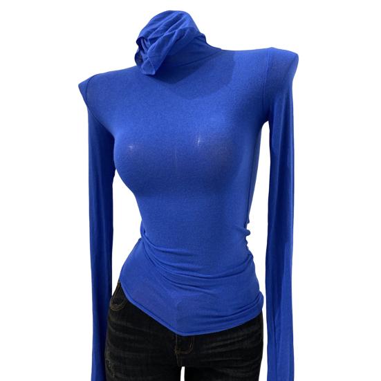 Женские топы с высоким воротником, длинными рукавами, облегающая базовая рубашка, однотонная эластичная рубашка, осенне-зимние базовые топы