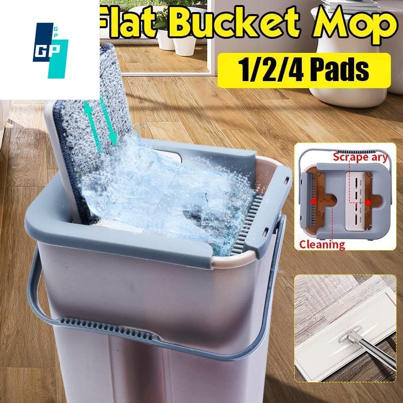 Плоское выжимное ведро для швабры Ручная свободная отжимная швабра из нержавеющей стали Самостоятельная влажная и сухая уборка Швабра из микрофибры Система очистки пола