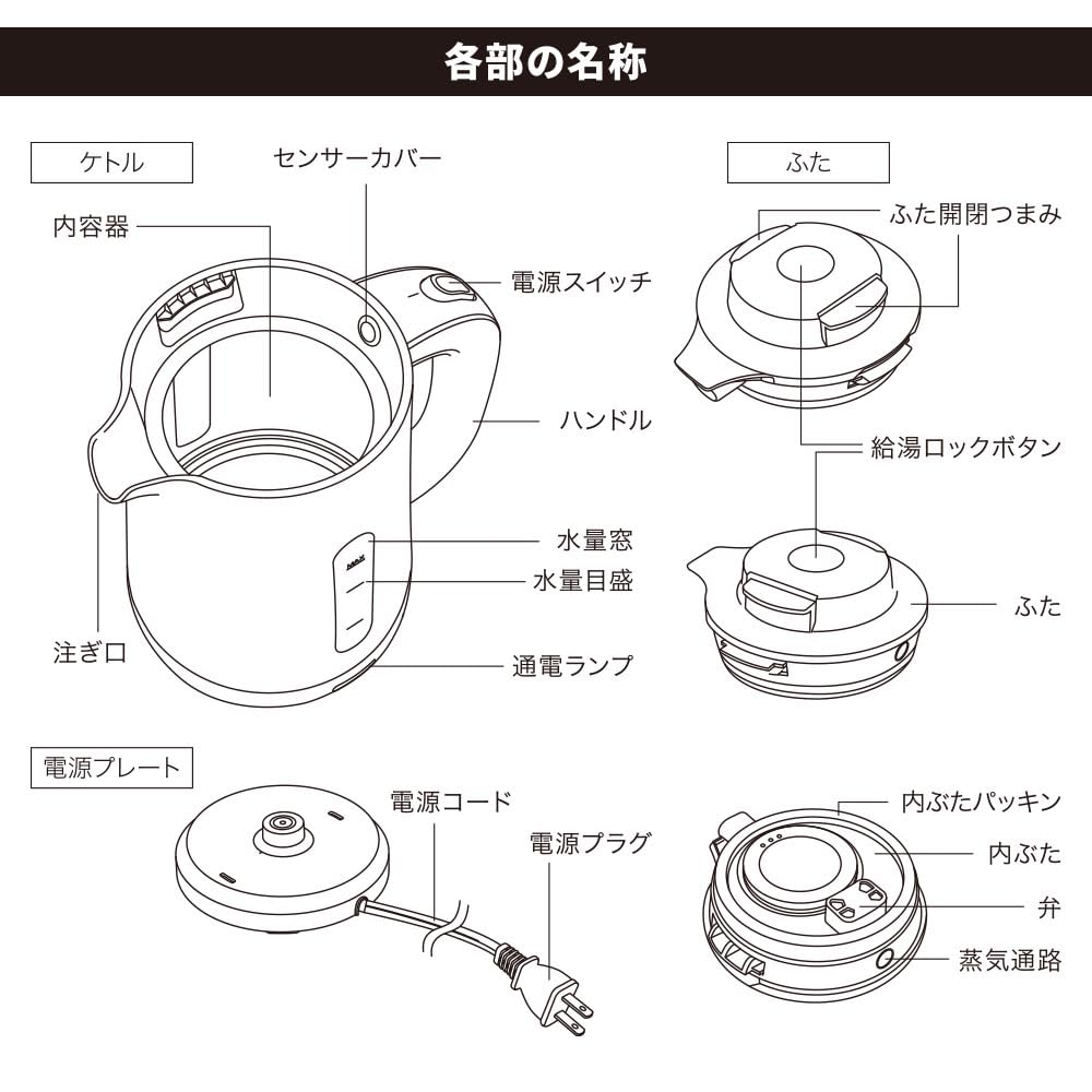 OHM Electric Kettle Water White OHM Electric [Spill-Resistant Design] Kettle, Boiler, 1L, COK-WSK800A-W 08-3337
