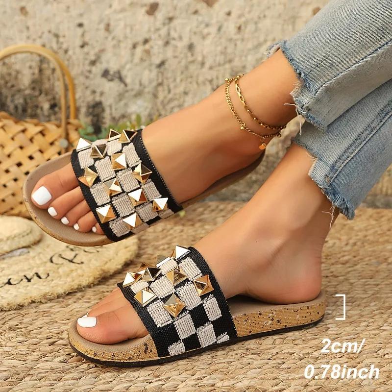 Shoes for Women 2025 Hot Sale Open Toe Women's Slippers Rivet Daily Slippers Women Summer Best Seller Flat Slippers