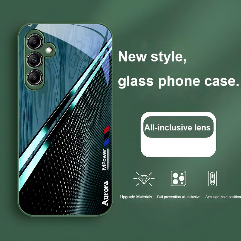 Стеклянный Чехол Для Телефона Для Samsung Galaxy A01 A02 03 Core A04 14 4G 13 54 34 31 20 25 23 22 5G S21 Ultra S20 Градиентный Древесный Рисунок Зеленый