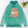 Just Peach Illustration Printed Female Washed Streetwear Pullovers Cotton Sportswears Casual Pocket Hoody