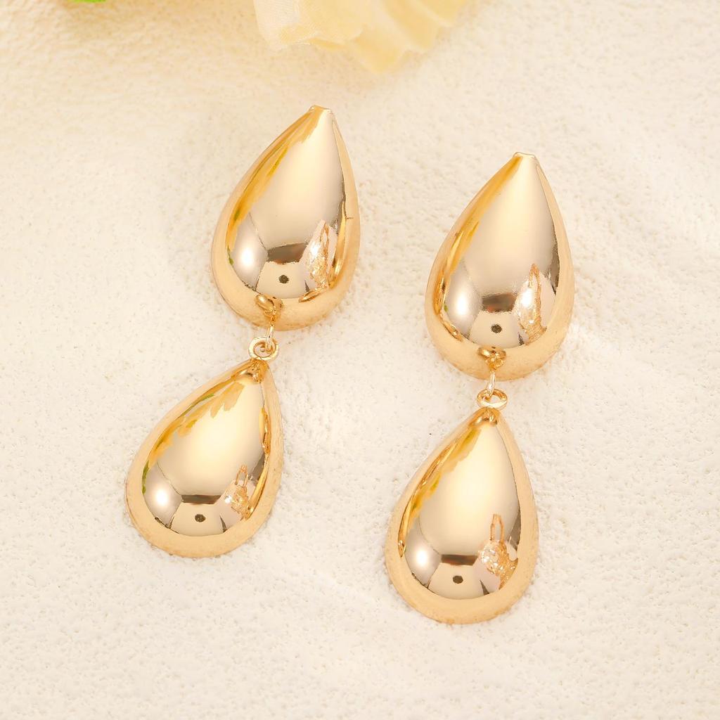 Серьги-капли Exaggerate Double Waterdrop Gold Color Metal Geometry для женщин Sweet Temperament Creative Jewelry Accessories