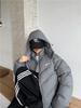 Men's American Style Black Hooded Jacket: Reflective Stand Collar, Winter Cotton, Casual Loose Fit.