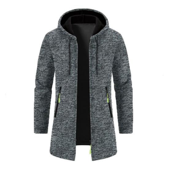 Мужское пальто с капюшоном, длинными рукавами, однотонная куртка средней длины с карманами, застежка-молния