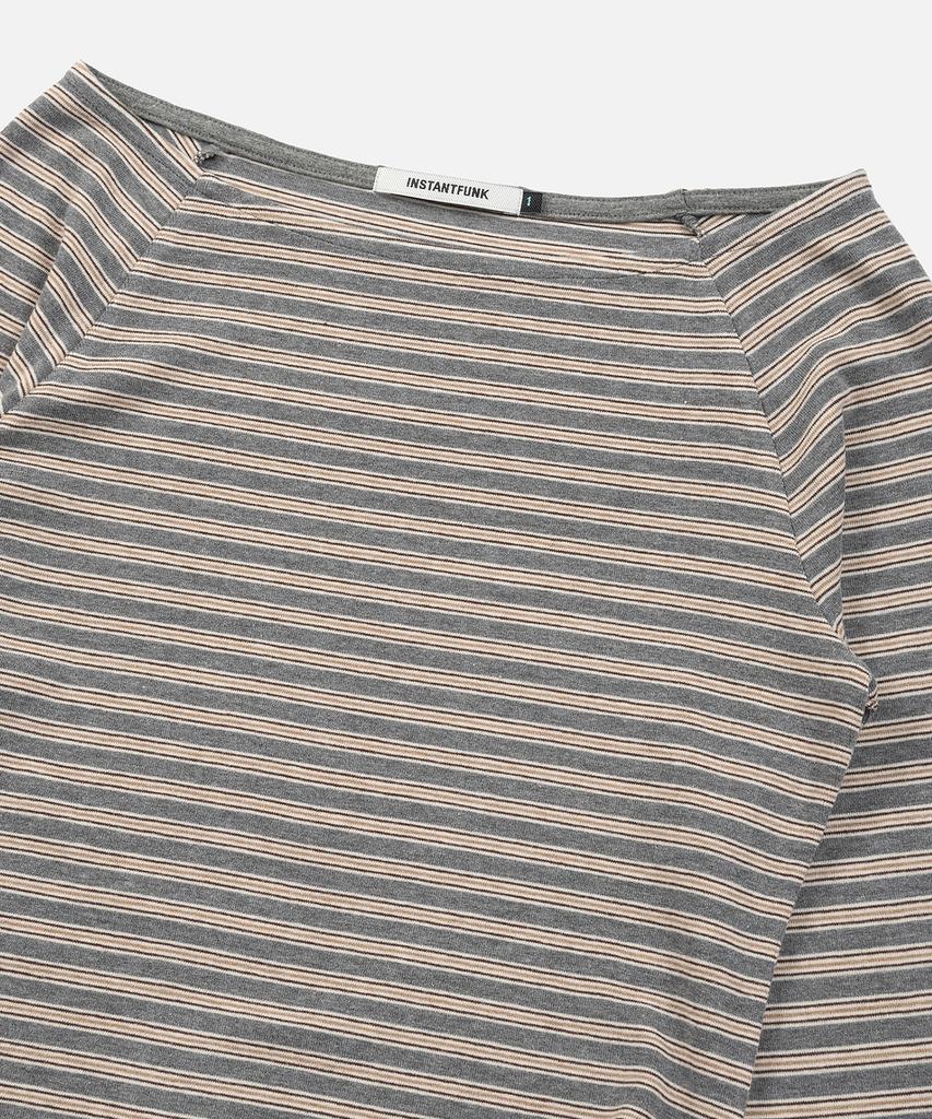 INSTANTFUNK Stripe Off Shoulder Neck Tee - Gray