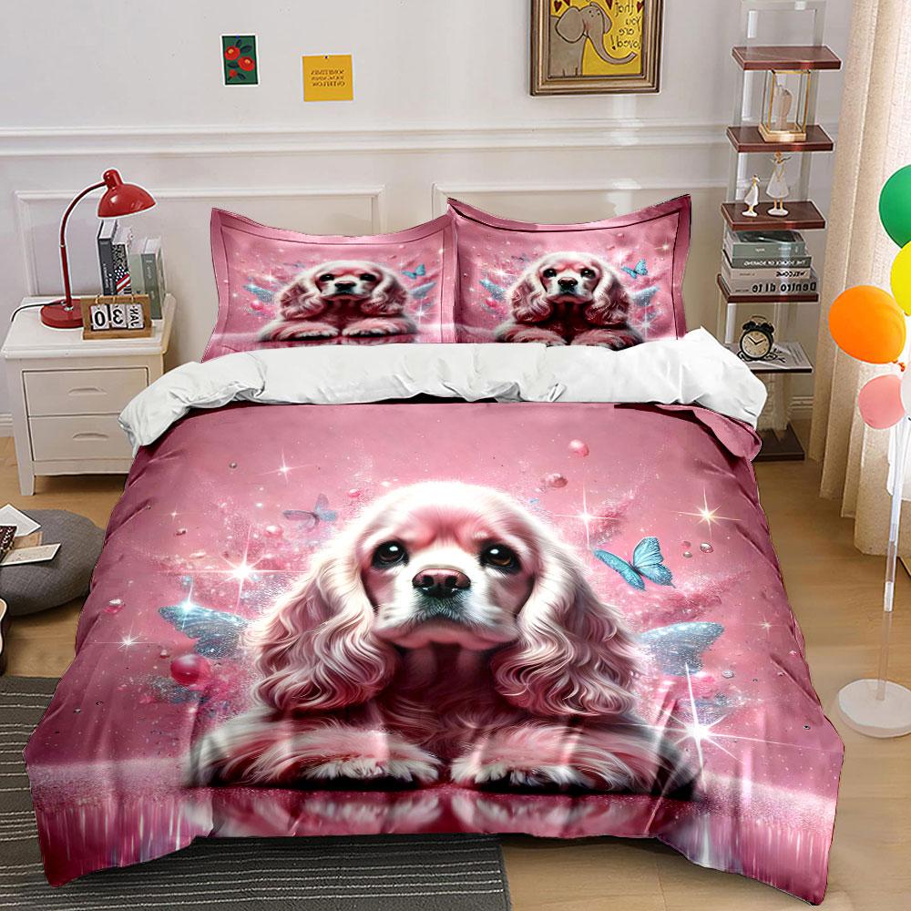 Pink Dog with Glitter Wings Bedding Duvet Cover Set (1*Duvet Cover 2*Pillowcases, without duvet insert)