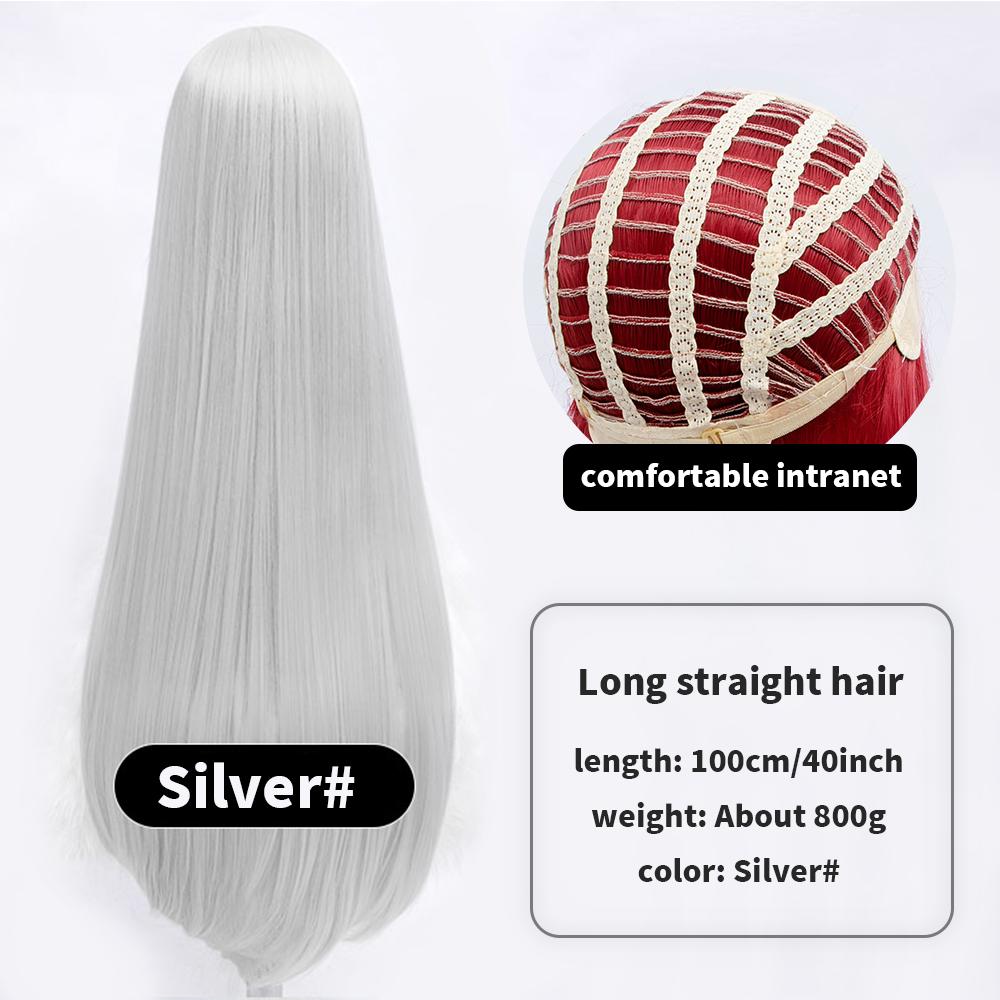 Длинный синтетический парик аниме для косплея 100 см с челкой, светлые, синие, красные, розовые, фиолетовые волосы для вечеринки