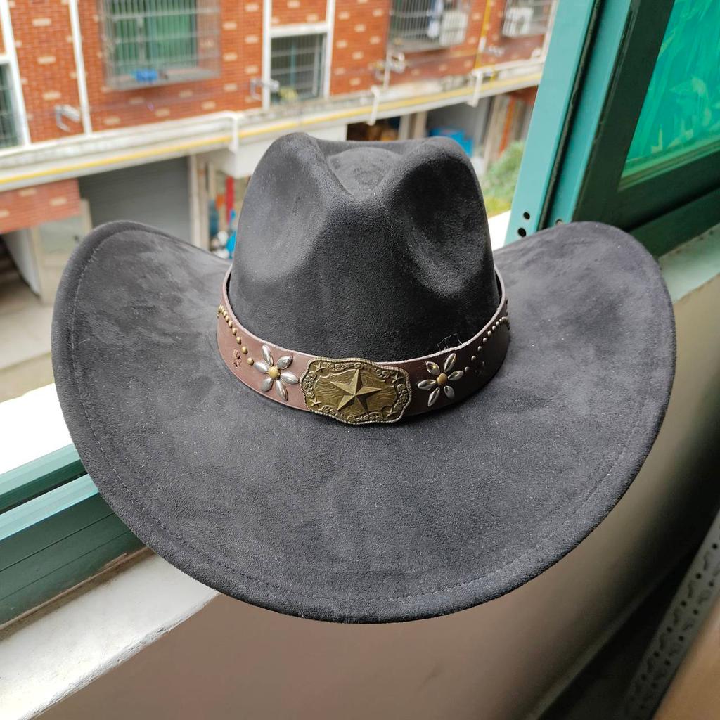 Замшевая шляпа Fedora Ковбойские шляпы в стиле вестерн Замшевая ковбойская шляпа в стиле вестерн Мужская и женская ковбойская шляпа с большими полями с каплевидным верхом