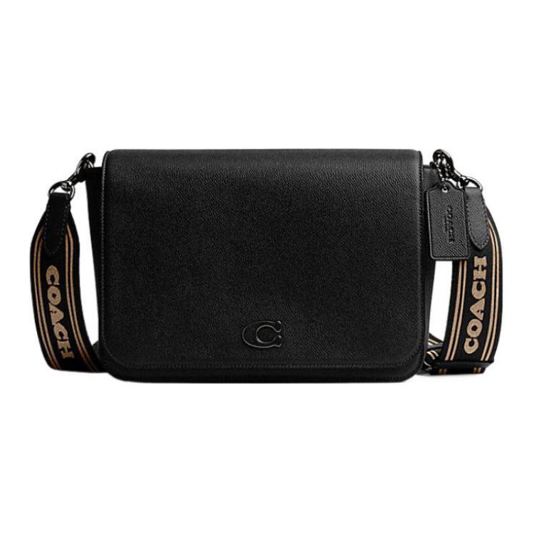 Coach Messenger 26 Solid Color Letter Logo Embroidered Crossgrain Leather And Canvas Messenger Bag Women Shoulder Bag Black CJ843-BLK
