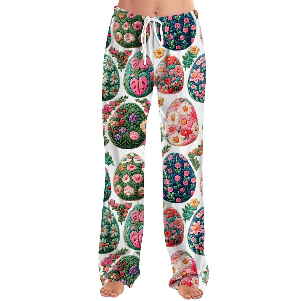 Womens Pajama Pants Sleepwear Casual Drawstring Elastic Waist Pants Comfy Straight Yoga Loose Trousers Easter