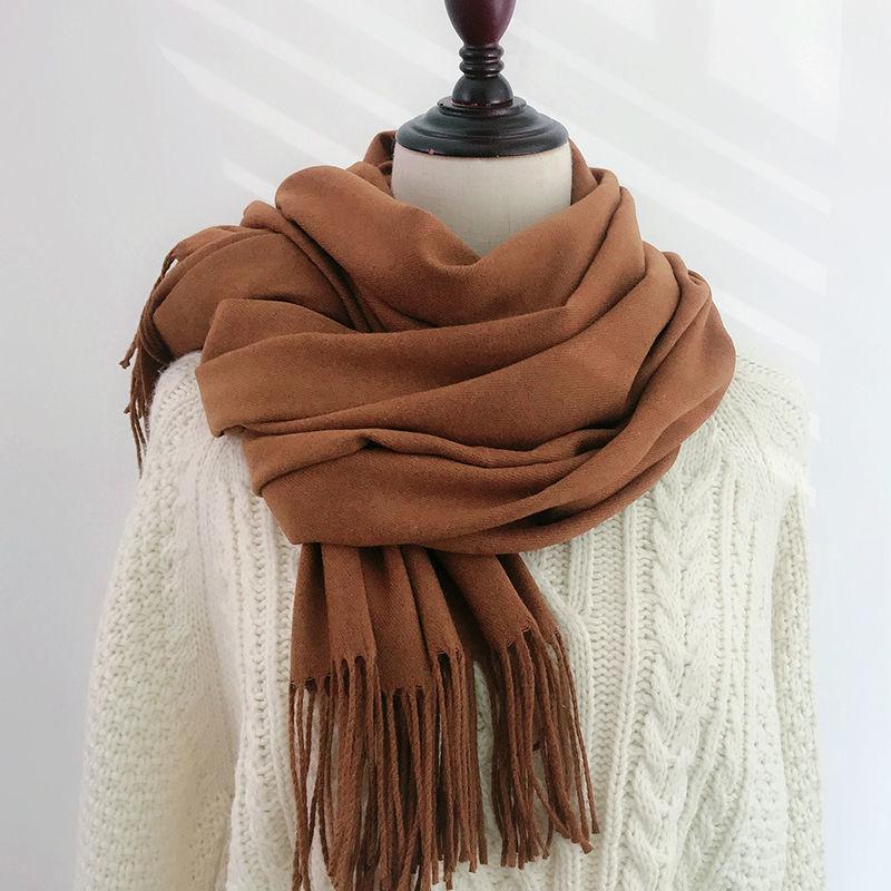 Women Scarf Shawl Soft Thickened Solid Color Winter Warm Tassels Fashion Accessories