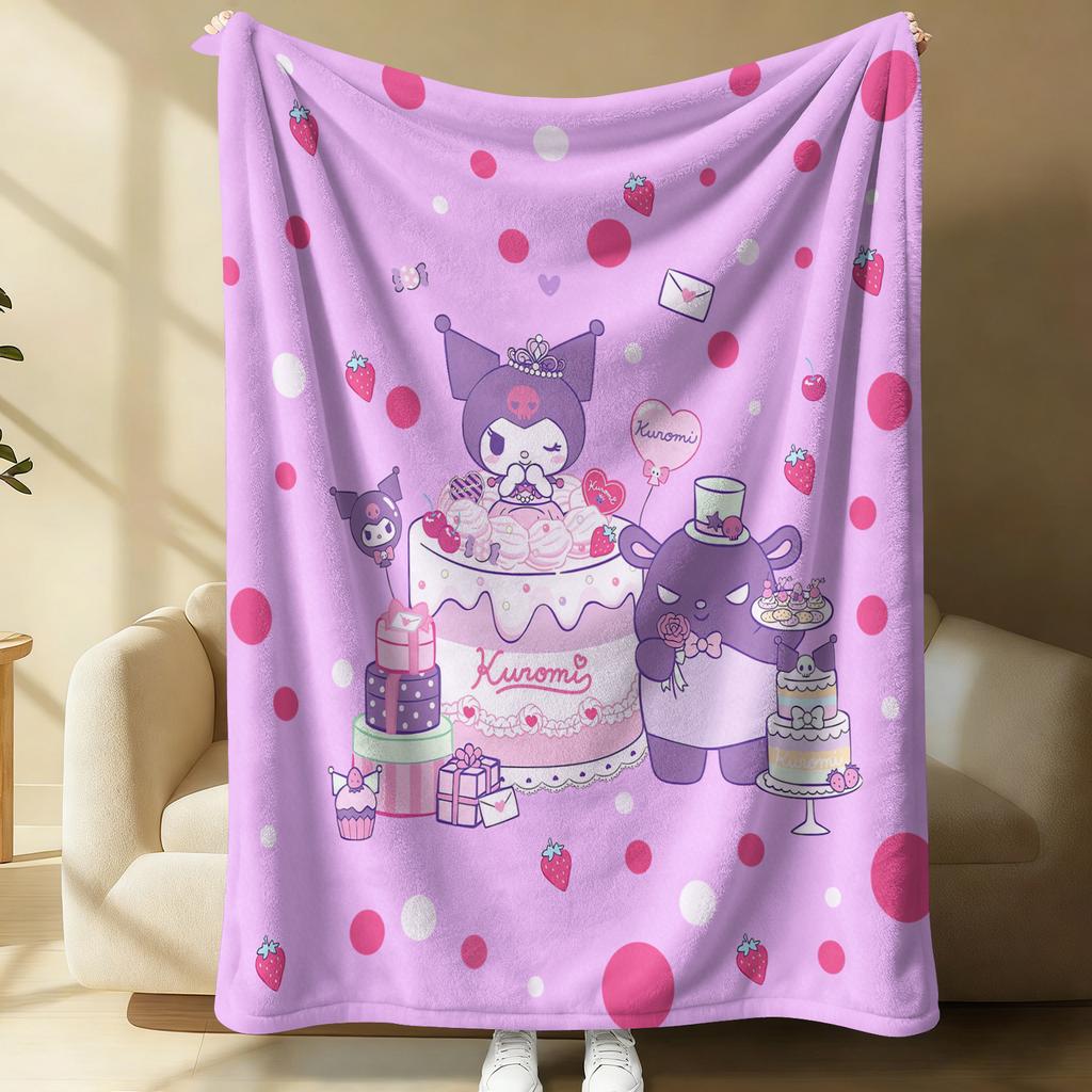 Kuromi Dreamy Pink Flannel Blanket Soft Warm Throw Japanese Anime Camping Office Bedroom School Nap Novel Blanket Summer Quilt