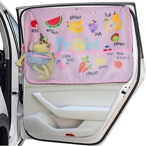 povtii Car Window Shade for Baby, 19.5"×26.8" Cartoon Pattern Auto Window Curtain Blocks Sun & Heat, Vehicle Side Window Sun Shield with Pocket &