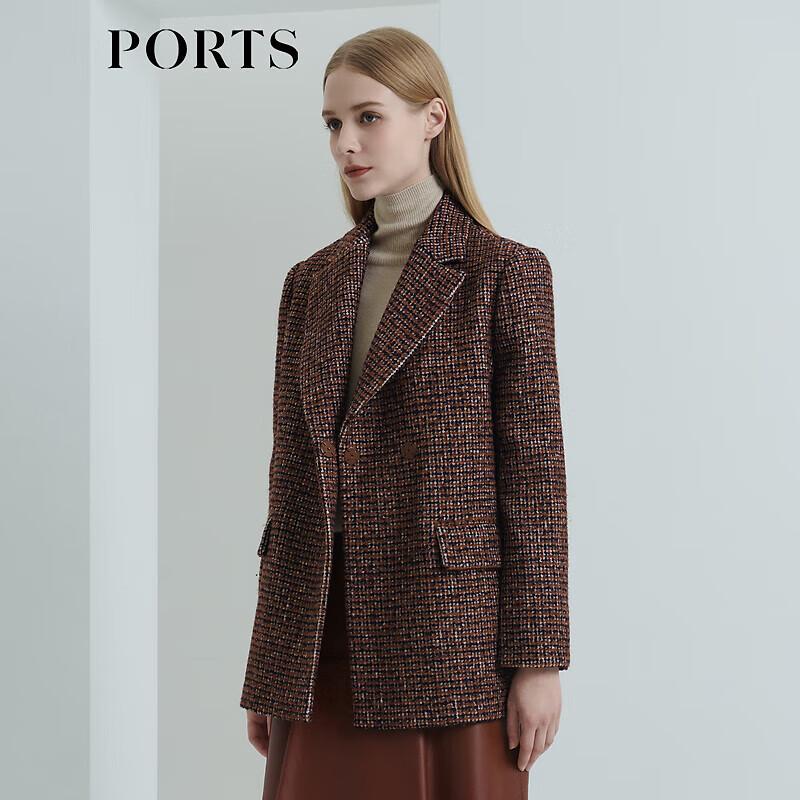 PORTS Women's Elegant Plaid Long-Sleeve Short Coat