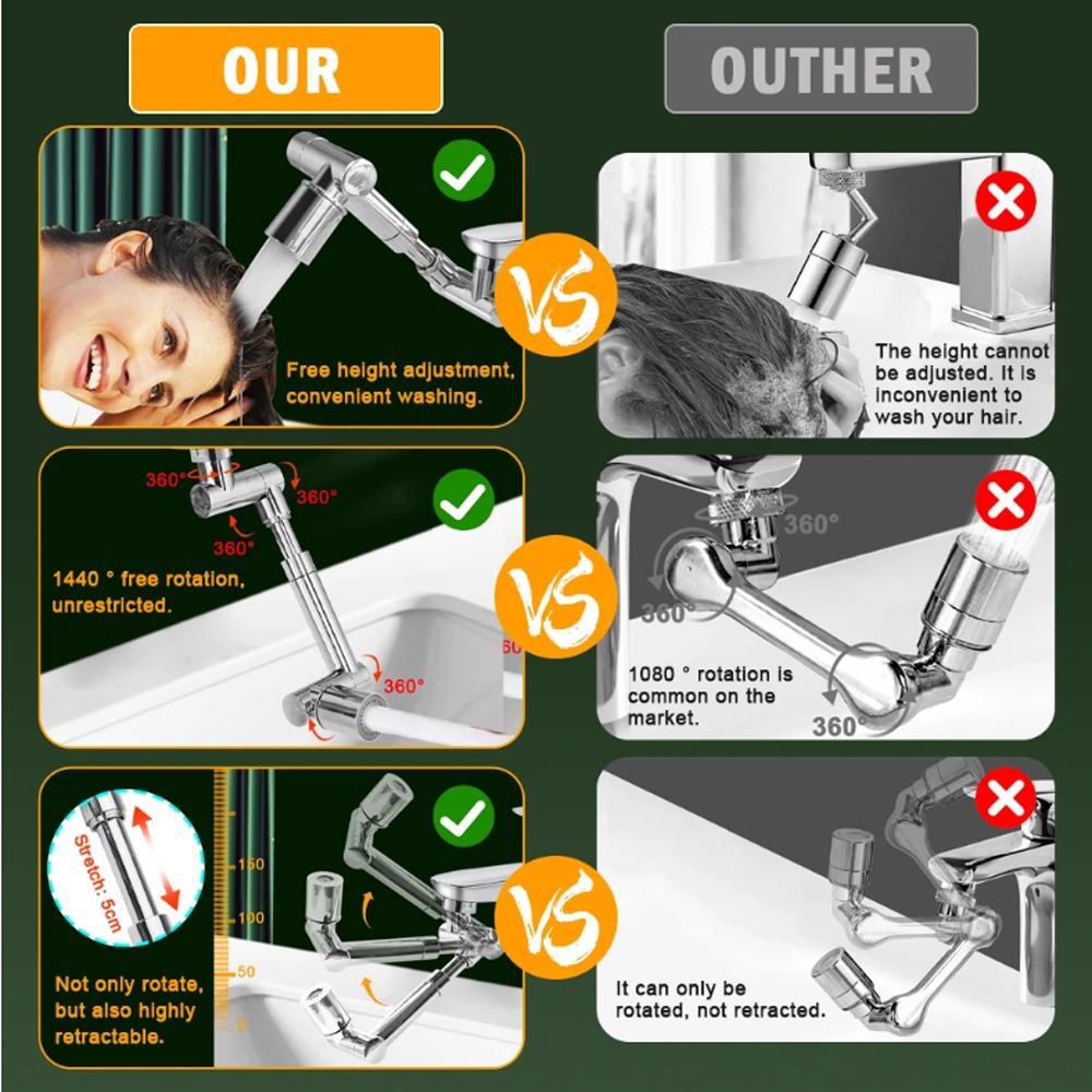 Модернизированный металлический удлинитель для крана с поворотом на 1440°, универсальная головка распылителя для 2-х режимного крана для ванной комнаты, удлиняющий адаптер для аэратора, удлиняющий кран